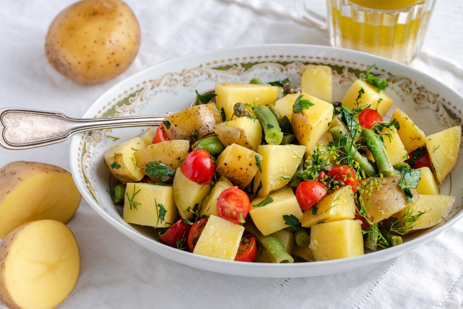 French Potato Salad with Green Beans & Cherry Tomatoes Potato Glory
